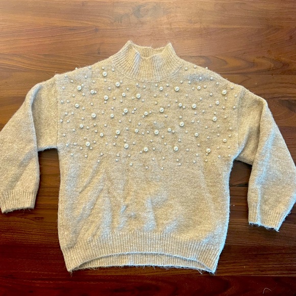Zara, Light Beige Pearl Sweater, Size 6 - Picture 1 of 4